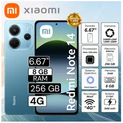 XIAOMI - Celular Xiaomi Redmi Note 14 8GB RAM 256GB 6.67"  Pulg. Xiaomi HyperOS -   Ocean Blue