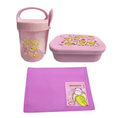 KAWAI - Pack Escolar Bananya Taper con Cuchara + Taper de Silicona 770ml + Individual