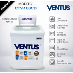 Ventus - Congeladora Ventus Tapa Vidrio 160lts - CTV-160CD