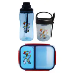 KAWAI - Pack Escolar BTS21 KPOP KAWAI Tomatodo con Cañita 1250ml + Taper con Cuchara 560ml + Taper 1200ml