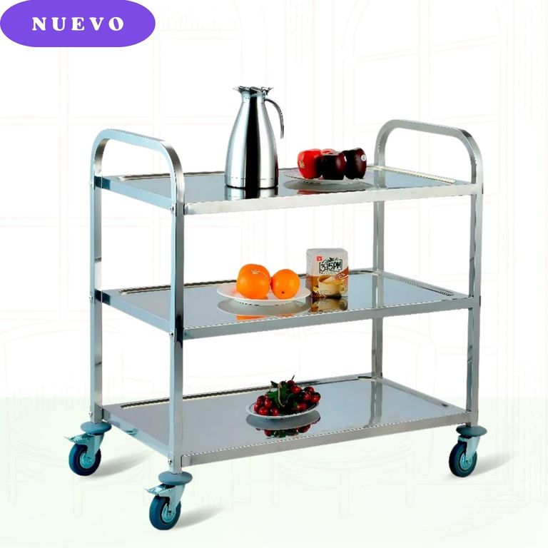 Carrito Hotelero de Acero Inoxidable de 3 pisos.