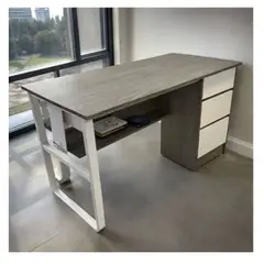 GENERICO - Escritorio Moderno Gris 2 Niveles 3 Cajones 100cm Modelo 2026 ZZ428
