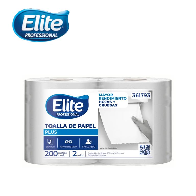 Papel toalla una hoja 200 metros 2 rollos ELITE PLUS
