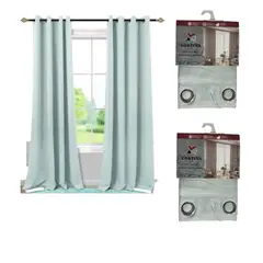 GENERICO - Pack x2 cortinas de 140x240cm con 8 ojales - Celeste verde Claro