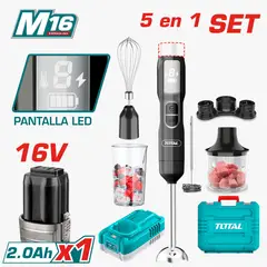 TOTAL - SET DE BATIDORA INMERSION INHALAMBRICA 16V 5 EN 1