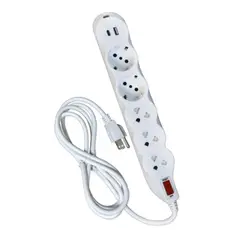 OPALUX - Supresor de pico 3 tomas universales + 2 Schuko + USB Opalux