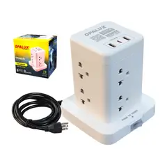 OPALUX - Adaptador tipo Torre de 8 tomas 2 Usb Tipo A + Tipo C Opalux