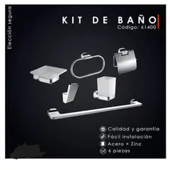 XM - KIT DE BAÑO 6 PIEZAS, ACERO304, CROMADO CUADRADO MOD 61400
