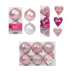 BARBIE - Tripack Decoración Navidad Barbie con 2 Bolas 10 cm + 6 Bolas 8 cm + 2 Corazones 12 cm