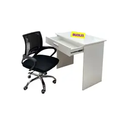 TEMEL - Combo Escritorio KAD Blanco + Silla Ejecutiva IM-804 Negro Oficina