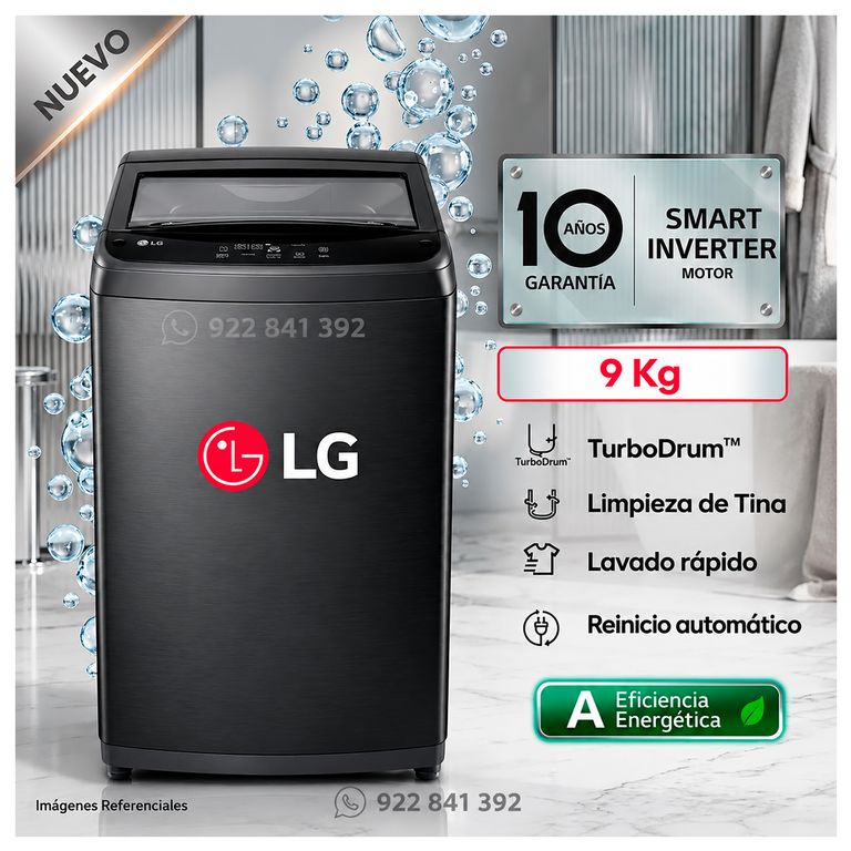 Lavadora LG 9 Kg de lavado Rapido y Carga Superior WT9BVTB - Modelo Nuevo