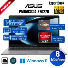 ASUS - Laptop Asus ExpertBook PM1503CDA-S70276 15.6" FHD IPS, Ryzen 7-170, Ram 16GB, SSD 512 GB, Win 11