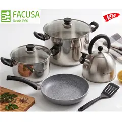 FACUSA - Juego de Ollas Acero Inox con sarten con espatula FACUSA 7 piezas .