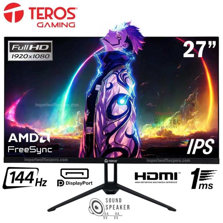 Monitor Gamer Teros TE-2714S 27” IPS FHD 144Hz 1ms HDMI DP Con Parlantes