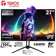 TEROS - Monitor Gaming Teros TE-2714S 27″ FHD IPS 144Hz 1ms  Negro HDMI DP Cn Parlantes