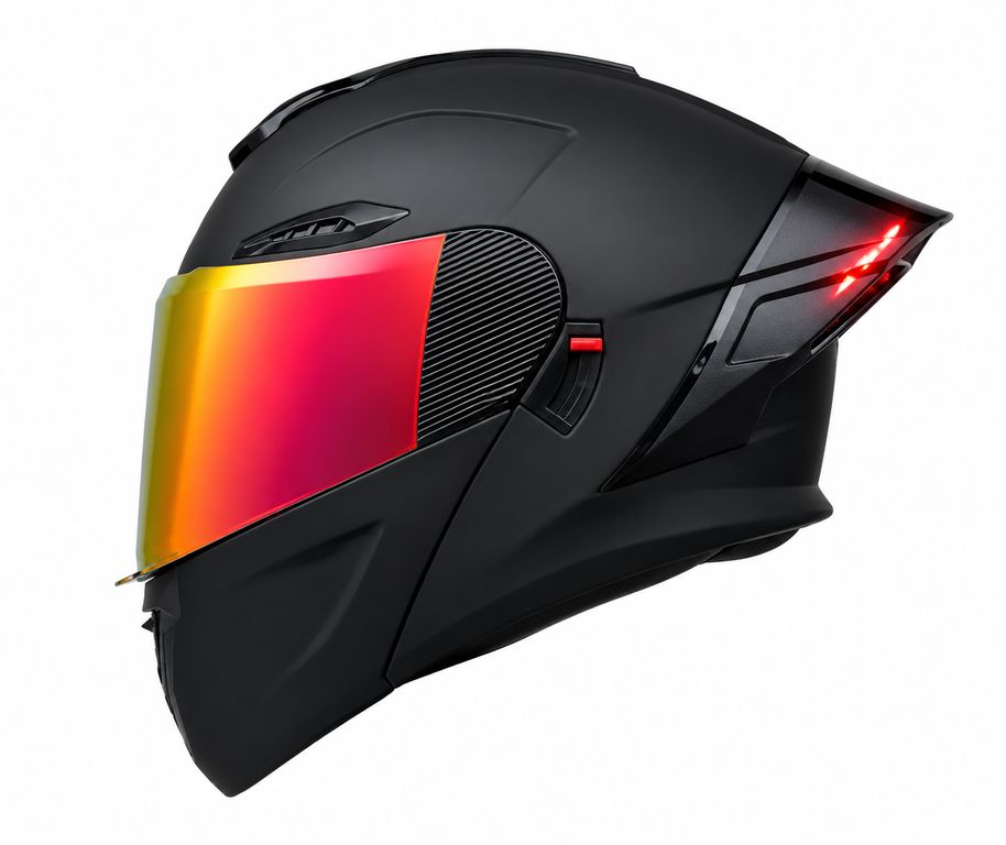 CASCO MOTO REVOX DOBLE VISOR CERTIFICADO ABATIBLE ROJO + LUCES LED
