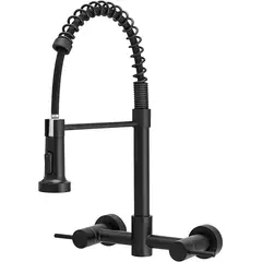 PUREPOWER - Grifo de cocina para montaje en pared con rociador para fregadero de doble palanca