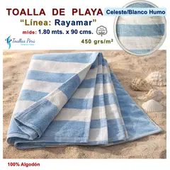TOALLAS PERU DETALLES Y MAS - Toalla de Playa o Toallón: Celeste/Blanco_H - 100% Algodón 450 grs/m2