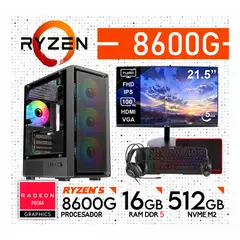 AMD - Computadora PC GAMER RYZEN 5 8600G RAM 16GB SSD 512GB MONITOR 22" FULL HD  + KIT