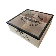 GENERICO - Caja Organizadora de Té de Bambú con Tapa Transparente 4 Compartimentos