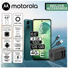 MOTOROLA - Celular Motorola G04s 6.6"  Pulg. 4GB RAM 128GB Android 14 - Verde Aurora