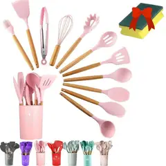 GENERICO - Set de Utensilios De Cocina silicona De Colores 12 Pcs - Rosa