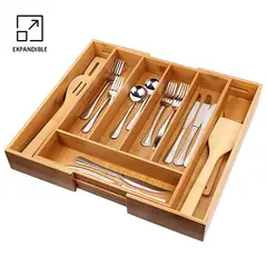 GENERICO - Organizador de Cubiertos Expandible de Bambú