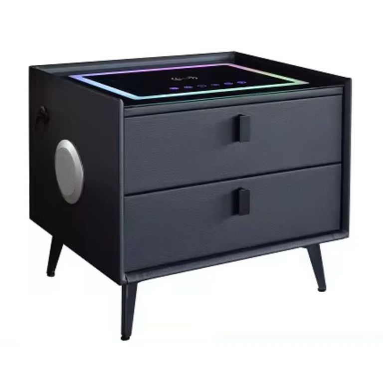 Mesa de Noche Carga Inalámbrica Bluetooth Luz LED Cajones USB Moderna Multifuncional