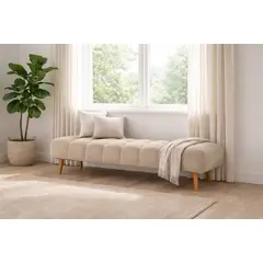 ARTSOFA - Banqueta Velour Dos Cuerpos Beige  Antifluido + Obsequio