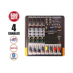 BATBLACK - Consola Amplificada 600W 4 canales USB/MP3/Bluetooth BT-4D2 BATBLACK