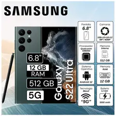 SAMSUNG - Celular Samsung Galaxy S22 Ultra 5G 6.8"  Pulg. 12GB RAM 512GB Android 12 - Verde