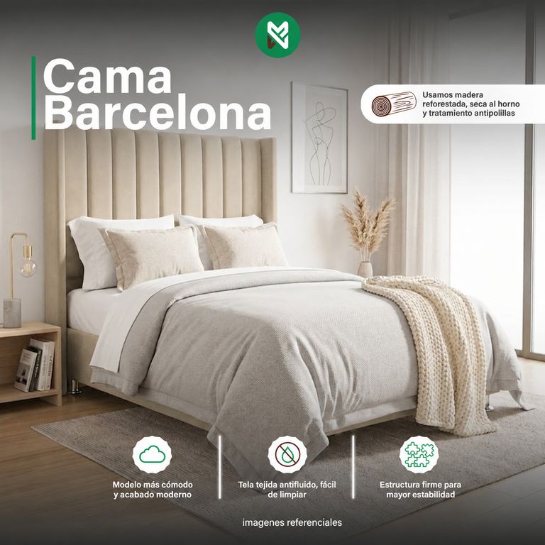 Cama tapizada Barcelona - 2 Plz - Tela Antifluido Beige