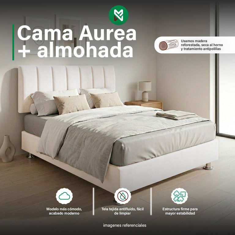 Cama tapizada Aurea - almohada - 2Plz - Color Beige claro