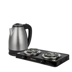 Imaco - Combo cocina electrica de mesa 2 hornillas + hervidor metálico 1.8l ke1801 Imaco