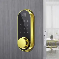 Tech Care - Cerradura Digital Inteligente Con Deadlock Dorado