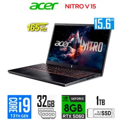ACER - Laptop Acer Nitro V 15 intel core i9-13900h Nvidia 8GB RTX5060 32GB Ram 1tb SSD 15.6" FHD 165Hz