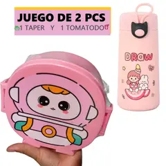 GENERICO - Set de 1 Tomatodo botella de 300ml y 1 Taper de 3 compartimentos