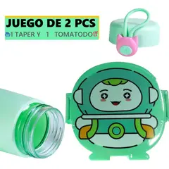 GENERICO - Set de 1 Tomatodo botella de 300ml y 1 Taper de 3 compartimentos