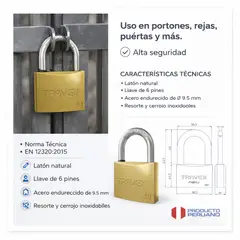 TRAVEX - Candado 60mm Alta Seguridad Uso Industrial BRONCE