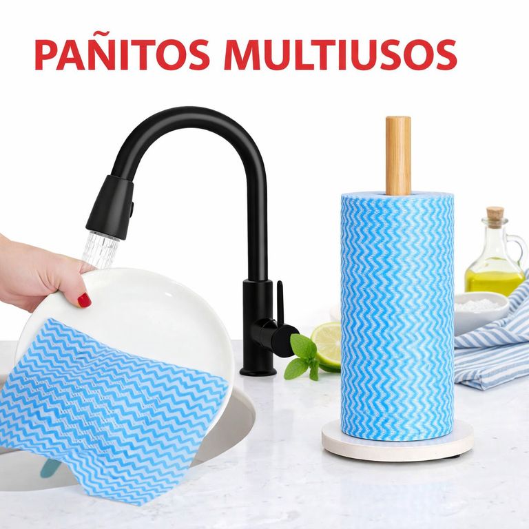 PAÑO LIMPIEZA MULTIUSOS COCINA PAÑITOS ABSORBENTES Y REUTILIZABLES LIMPIADOR 50 PAÑOS ROLLO