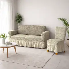 SALA FABULOSA - Pack Mueble 3-2-1 + 8 fundas de sillas en alo relieve Diamante Essence - Crema