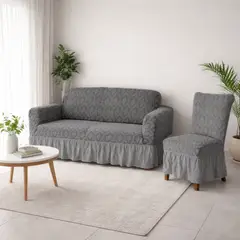 SALA FABULOSA - Pack Mueble 3-2-1 + 8 fundas de sillas en alo relieve Diamante Essence - Taupe