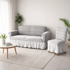 SALA FABULOSA - Pack Mueble 3-2-1 + 8 fundas de sillas en alo relieve Diamante Essence - Nieve