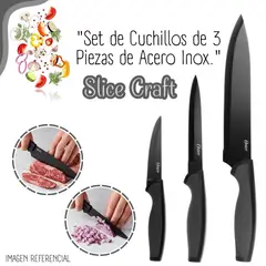 OSTER - Juego Cuchillos Oster Slice Craft Negro 3 Piezas