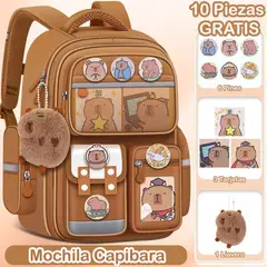 GENERICO - Mochila Escolar para Niños de Primaria Mochila de Capibara Impermeable de Gran Capacidad