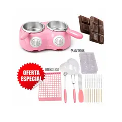 GENERICO - Ollita Chocolatera Doble Eléctrica Rosada con Control de Temperatura Fondue de Chocolate
