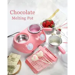 GENERICO - Olla Chocolatera Eléctrica Doble Rosada para Fondue y Postres con Control de Temperatura