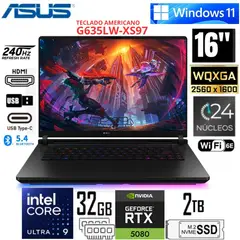 ASUS - Laptop ASUS ROG Strix SCAR 16 Intel Core Ultra 9 275HX RAM 32GB  2TB   RTX 5080 16GB 16"