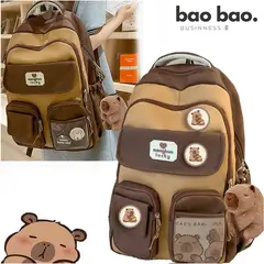 GENERICO - Mochila Mujer Niños de Capibara Kawaii Mochila Escolar Niña Incluye Accesorios