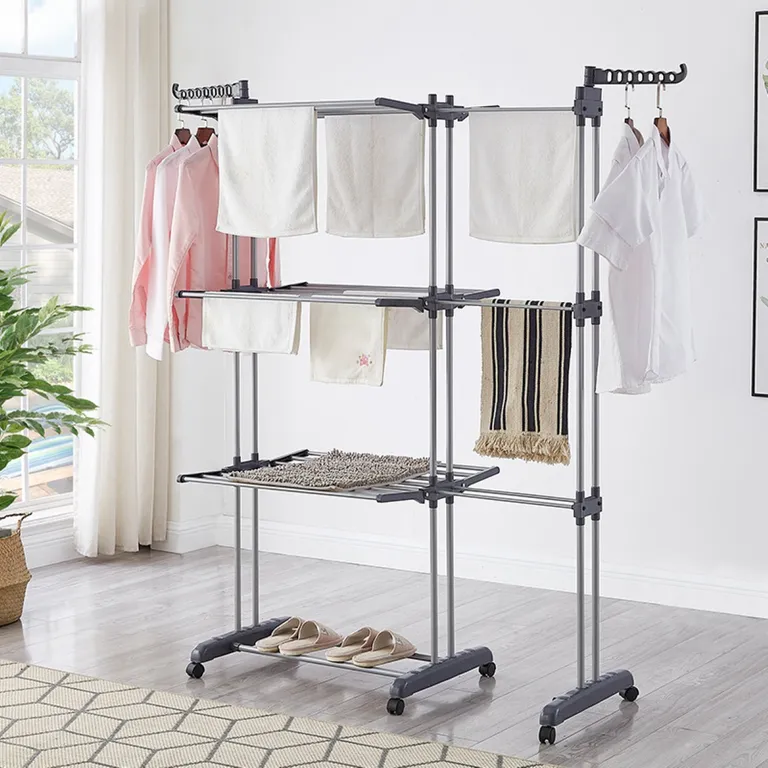 TENDEDERO COLGADOR DE ROPA DE 4 NIVELES EXTENSIBLE CON RUEDAS